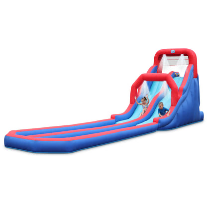 Sunny & Fun Dual Splash Inflatable Water Racing Slide Park – Heavy-Duty for Outdoor Fun - Climbing Wall, Two Slides & Splash Pool – Easy to Set Up & Inflate with Included Air Pump & Carrying Case