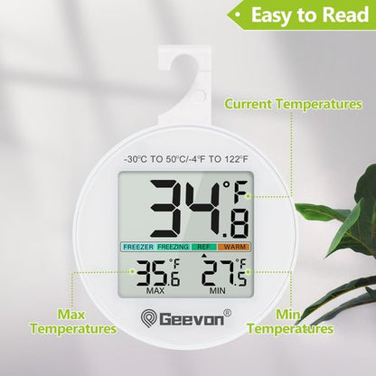 Geevon Small Digital Refrigerator Thermometer 2 Pack, IP65 Waterproof Commercial and Home Use, Max/Min Record Function with LCD Screen, Stand and Magnetic Back, for Fridge, Freezer Scenarios