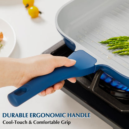 KOCH SYSTEME CS 11 Inch Nonstick Grill Pan for Stove Tops, Square Pan with Pour Spouts, Square Frying Pan for Indoor Cooking, Grill Skillet with Bakelite Handle, PTFE & PFOA Free, Blue