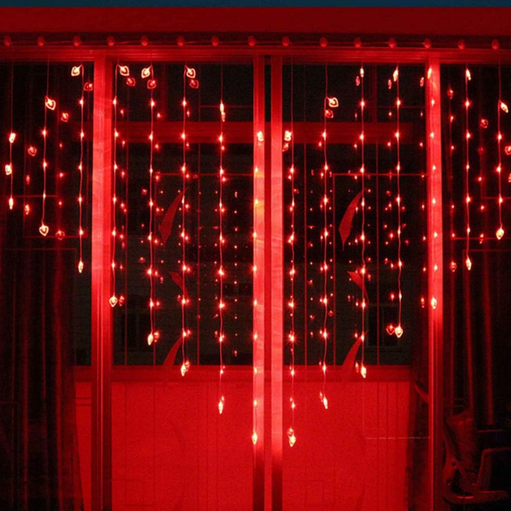 Heart-Shaped LED Curtain Lights - Romantic Red Waterfall Decor