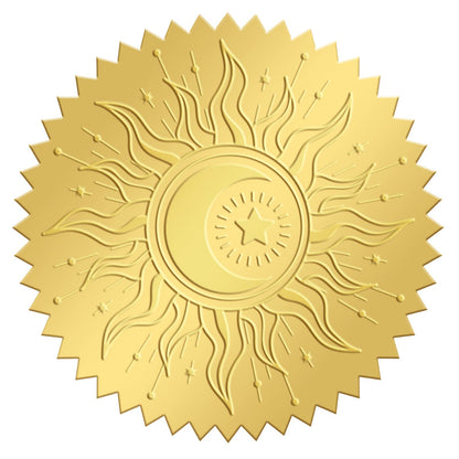 CRASPIRE 100pcs Gold Foil Stickers Embossed Certificate Seals Self-Adhesive Stickers Medal Decoration Stickers Certification Graduation Corporate Notary Seals Envelope (Sun)