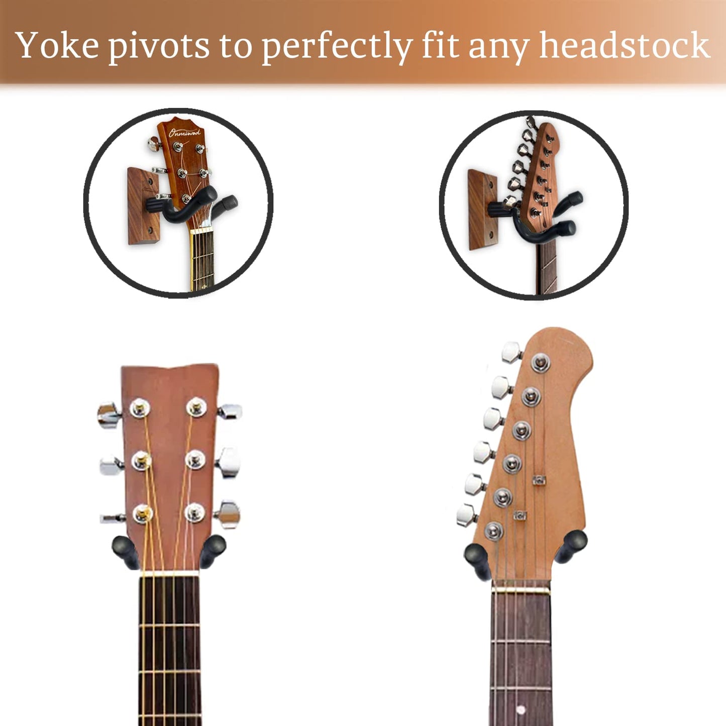 Onmiwod Guitar Wall Mount, Black Walnut Wood Guitar Hanger, U-Shaped Guitar Wall Hanger Mount, Guitar Holder Hook Stand Wall for Acoustic, Electric Guitar, Banjo, Bass, for Guitar Player Men Boy