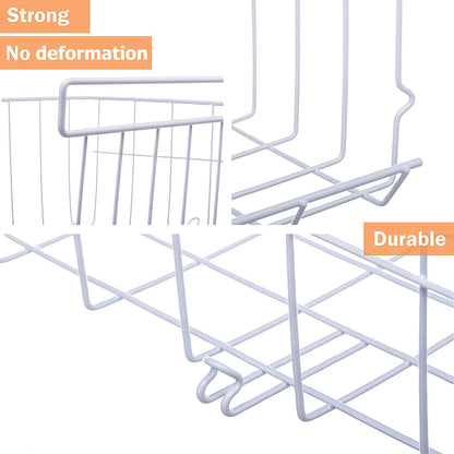 Lonians 2-Pack Under Shelf Hanging Storage Baskets - Metal Wire Rack Organizer for Kitchen, Pantry, Cabinet, Bathroom, Desk - Space Saving Shelf Extender (White, Large)