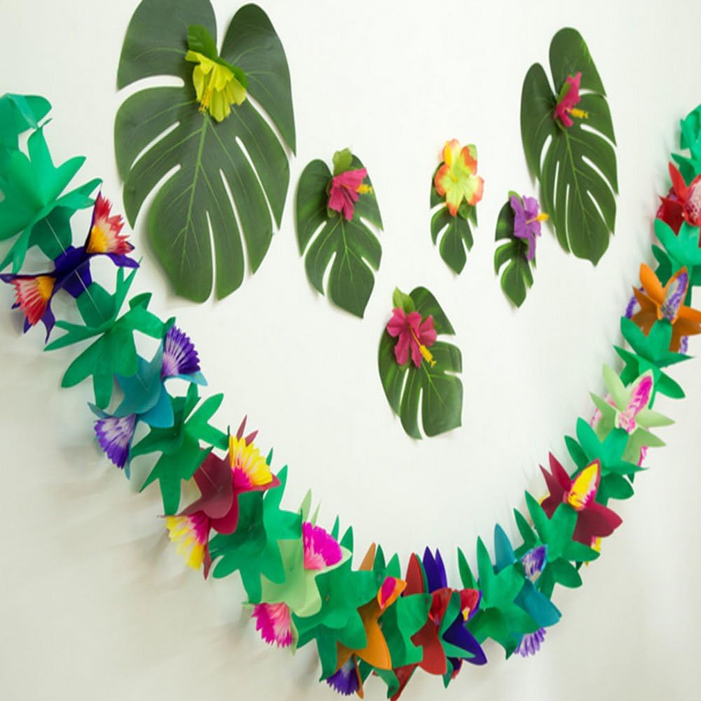 BUSOHA (3 Pack) Tissue Flower Garland - 12 Feet Long Tropical Multicolored Paper Garland Flower Banner for Hawaiian