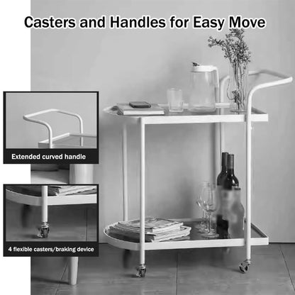 FGQuelleBM Restaurant 2-Tier Dining Cart with Handles, Hotel Mobile Serving Cart with Brake Wheels & Glass Top for Cakes & Drinks(Gold)