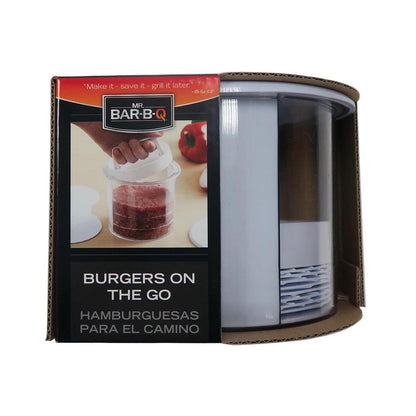 Mr. Bar-B-Q Hamburger Press Patty Maker - Non-Stick Burger Mold Shaper with Freezer Storage Container - 12-Piece Set with 8-Layer Plastic Discs for BBQ Grill - #40231Y
