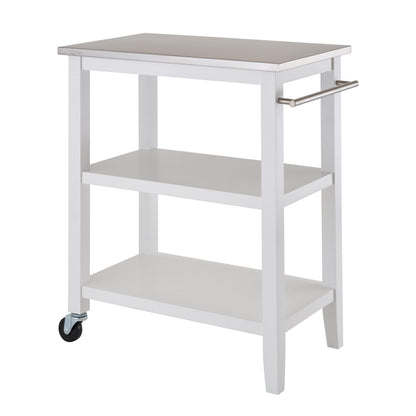 TRINITY 3-Tier Mobile Kitchen Island Storage Cart with Stainless Steel Top, 31.4" x 18" x 35", White
