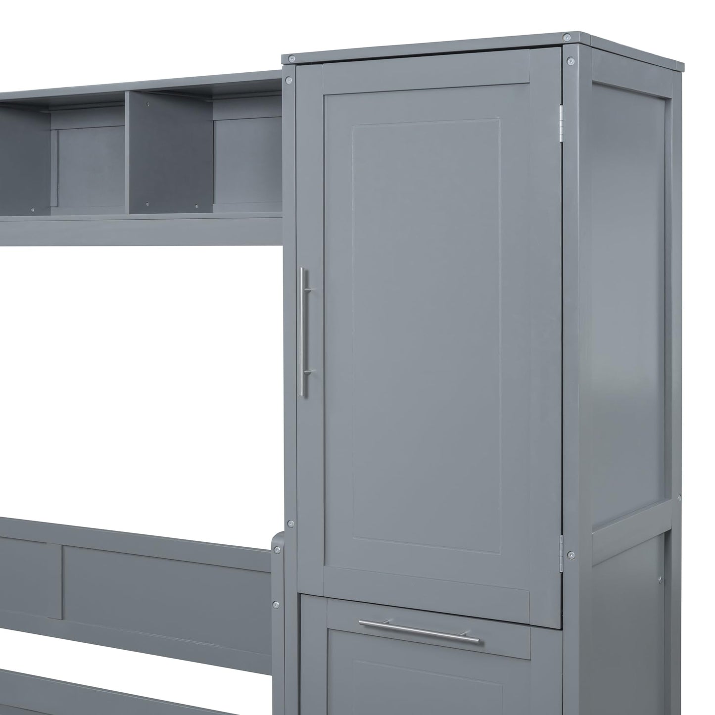 Ball & Cast Murphy Bed Full Size with Five-Layer Cabinet,Solid Wood Storage Hidden Wall Bedframe,W/Folding Designed,Space-Saving,for Home Office,Study,Guest Room,Gray