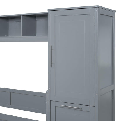 Ball & Cast Full Size Murphy Bed with Closet and 2 Drawers,Hidden Wall Bed with Storage Shelves,Multifunctional Foldable Platform Bed Frame for Samll Space,Bedroom,Guest Room,Easy Assembly,Gray