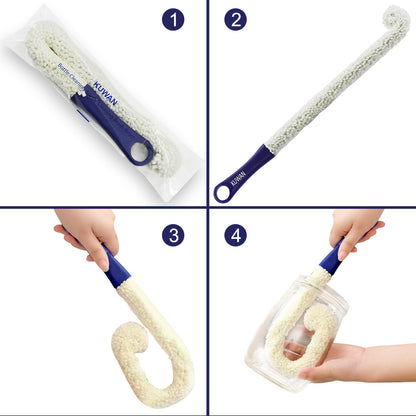 KUWAN Bottle Cleaning Brush Multi-Function Household Tools Flexible Bottle Scourer for Some Decanters, Goblets, Glasses, Cups (Long 3pcs)