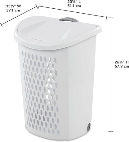 TnLoji Wheeled Plastic Laundry Hamper,Adult-Sized White Rolling Basket,Spacious Storage with Handles for Home & Dorms