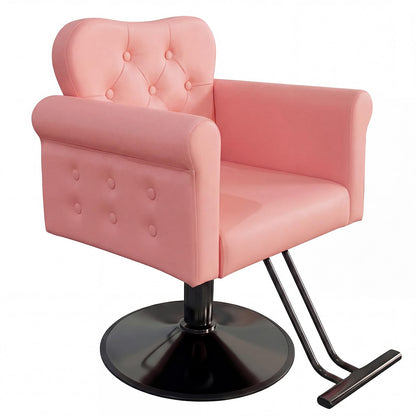 Garvee Salon Chair for Hair Stylist, PU Leather Barber Chair with 360° Swivel, Tufted Button, Metal Round Base, Hydraulic Lift, Supports Up to 330 Lbs, for Barbershop, Beauty Spa, Home, Pink