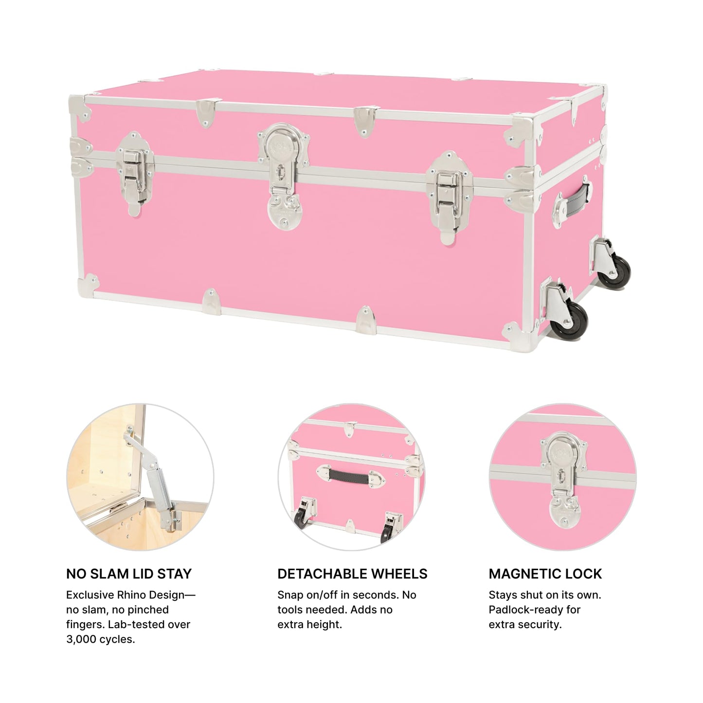 Rhino Trunk & Case Classic XL Trunk With Wheels 34"x20"x15", 1500+ lbs Capacity - Many Colors, Soft-Close Lid. Strong, USA Made Summer Camp Footlocker and Secure College Dorm Storage Chest