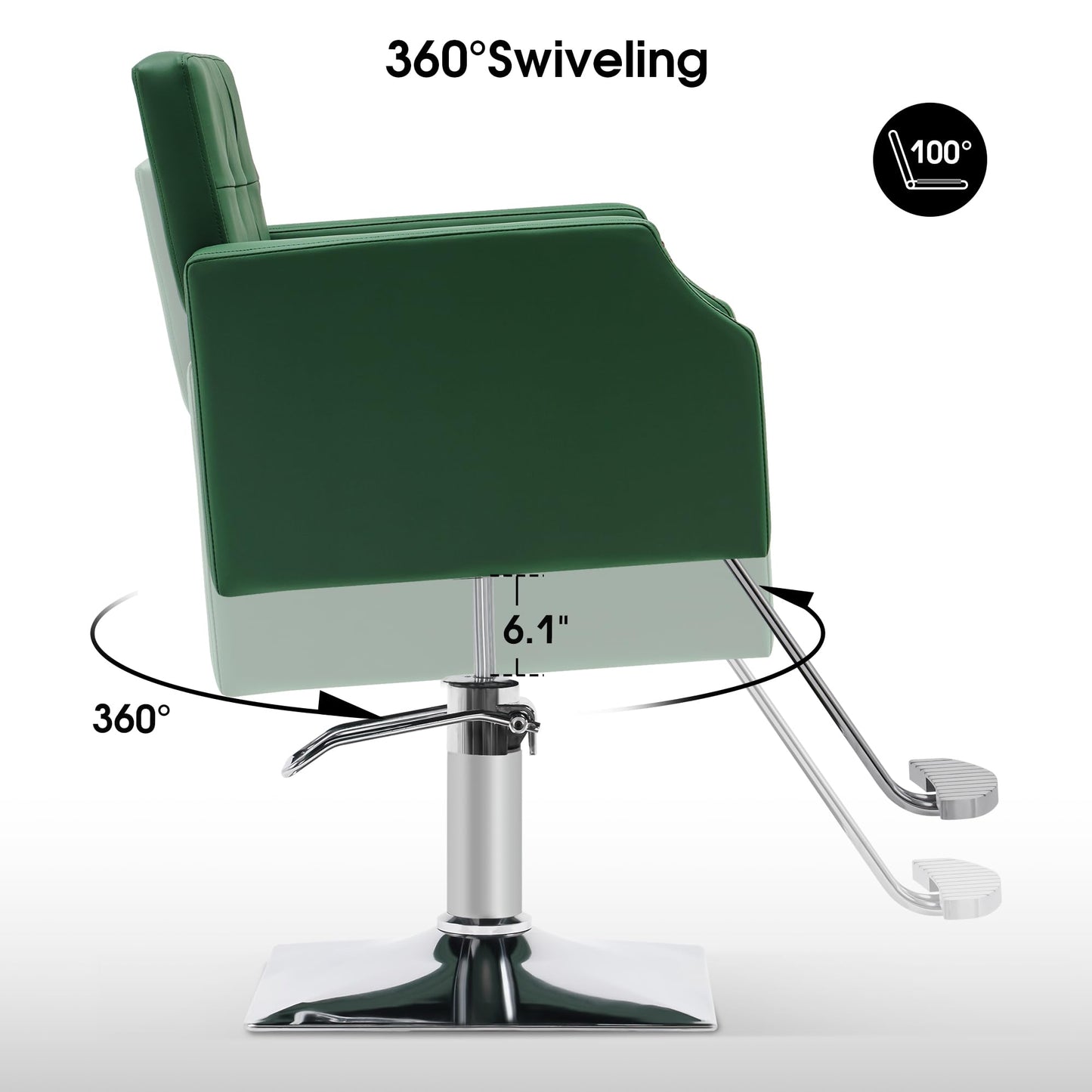 BarberPub Classic Salon Chair for Hair Stylist,Hydraulic Barber Styling Chair,Beauty Salon Spa Equipment 8818 (Green)