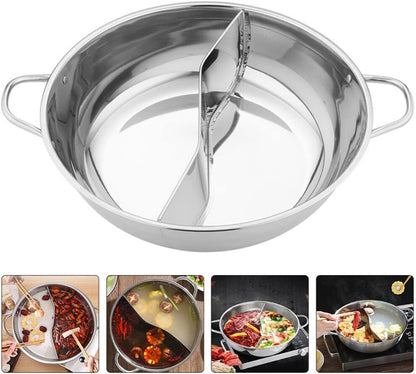 UPKOCH Stainless Steel Pot with Divider, Weldless Hot Pot for Two-flavor Soup, Shabu Shabu Pot, Induction Cookware, 28cm
