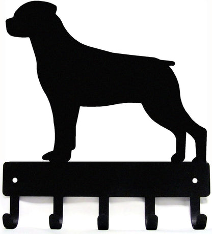 Rottweiler Dog Leash Hanger Key Holder for Wall - Large 9 Inch Wide with 5 Hooks - Made in USA
