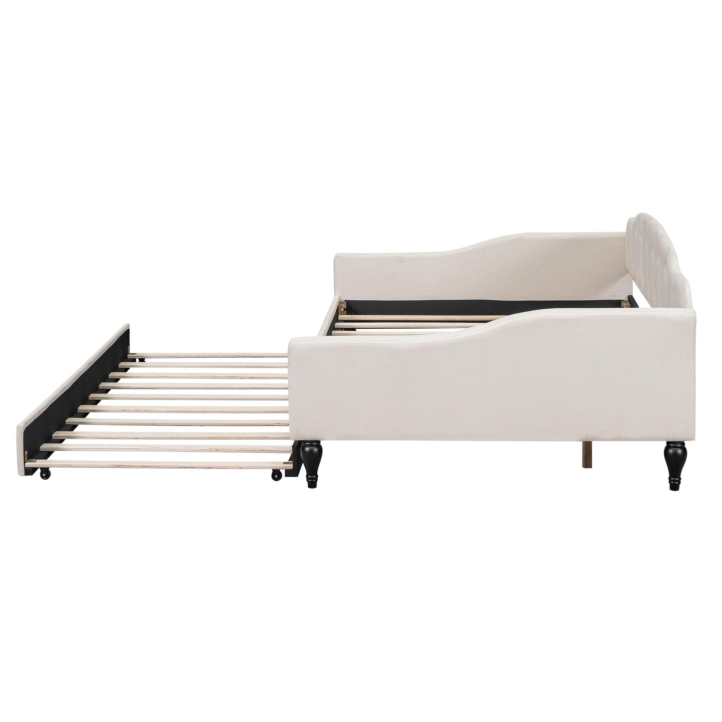 YOPTO Full Size Linen Upholstered Tufted Daybed with Twin Size Trundle,Sofa Bed,No Box Spring Needed, Furniture for Bedroom Living Room Guest Room,Beige