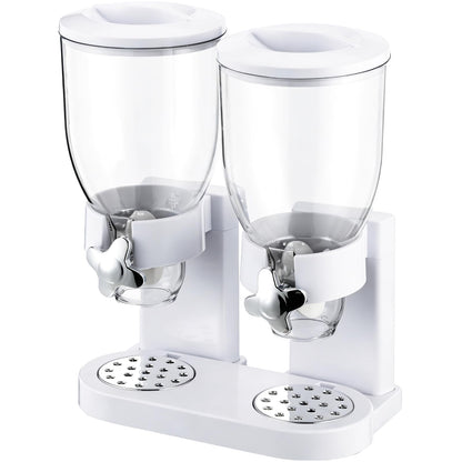 Skdqiee 2-Container Cereal Dispenser, 4L Dry Food Storage, White Triple Snack Dispenser, Rotating Dry Food Containers Storage for Candy, Nut, Coffee Beans, 10.6 x 6.3 x 13.8 in