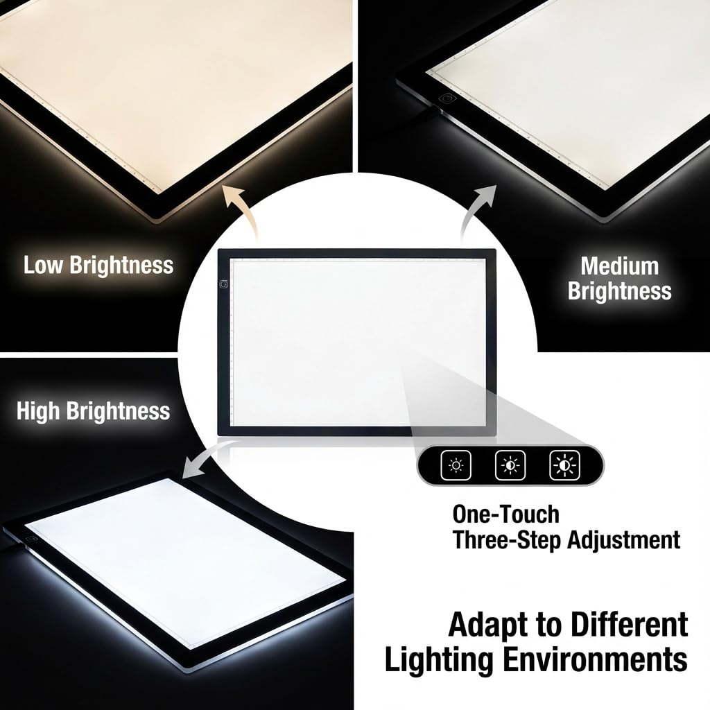 Premium A3 LED Tracing Light Pad for Diamond Art Painting - 3-Level Adjustable Brightness, No Mesh No Dot Technology, Ultra-Thin USB Powered Light Box for Sketching, Weeding Vinyl, Drawing, Design