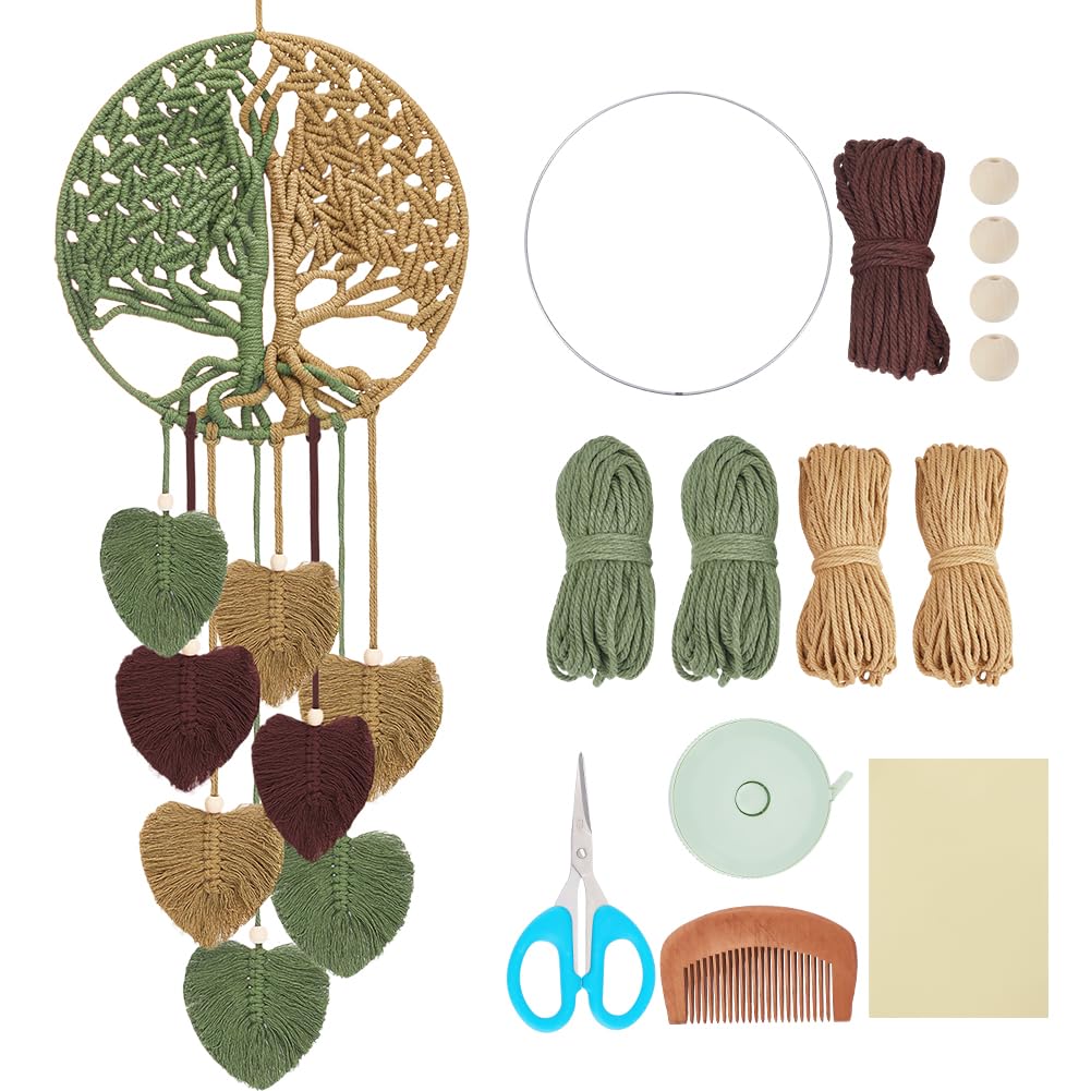 ACRNIGHEET DIY Macrame Kit for Adults Beginners Handmade Leaves Tree of Life DIY Boho Macrame Wall Hanging Ornaments with Macrame Supplies Wall Hanging Kit for Home Decor Craft Gifts(Coffee Series)