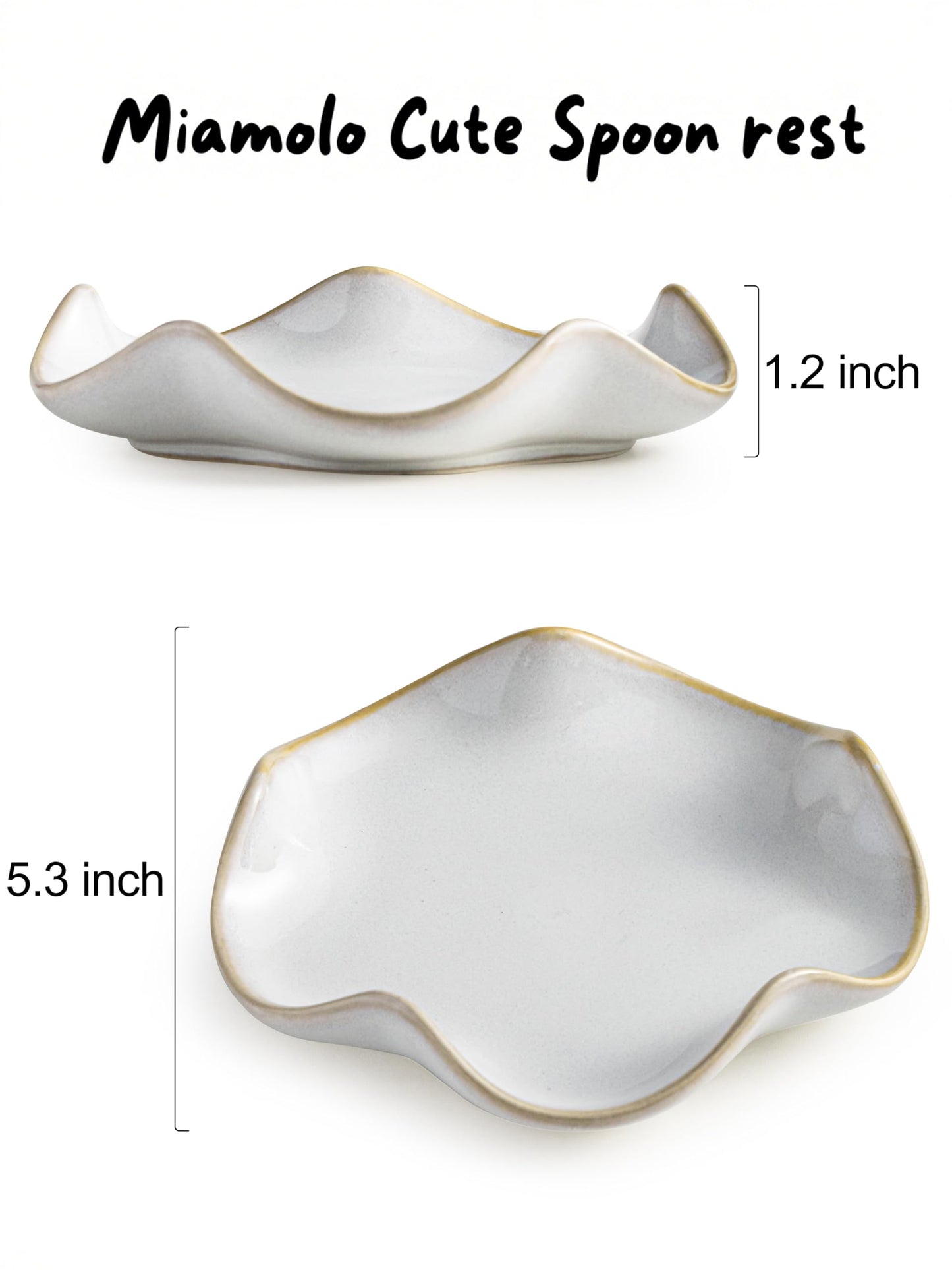 Miamolo Spoon Rest for Stove Top, Spoon Holder for Stove, 5.3In Ceramic Spoon Rest for Kitchen Counter, Coffee Spoon Holder with Ruffled Edge, Farmhouse Spatula Holder for Kitchen Decor, Beige
