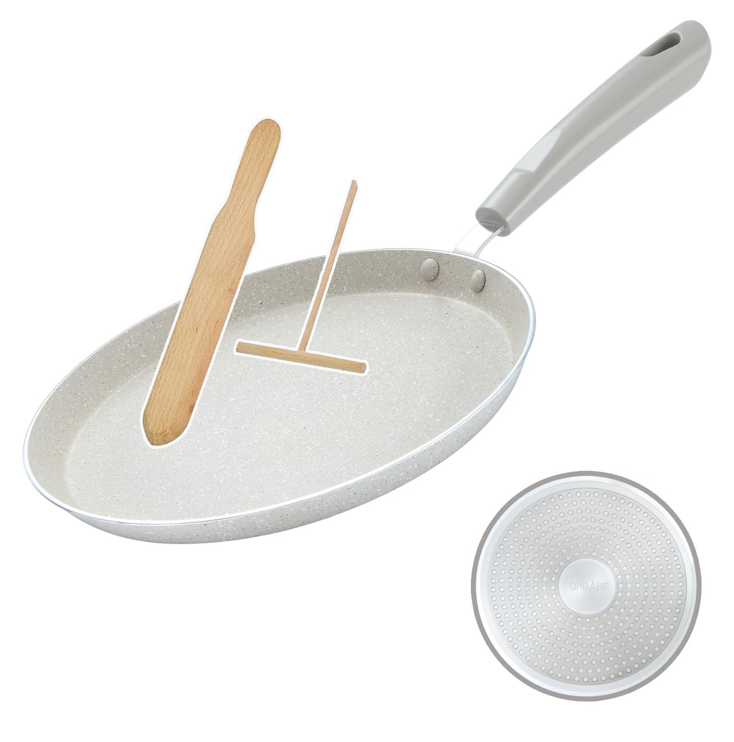 FORBAKE 9 Inch Crepe Pans with Spreader & Spatula, Nonstick Granite Coating Dosa Pan, Aluminum Alloy Pancake Flat Skillet Tawa Griddle, with Stay-Cool Handle, Induction Compatible Bottom