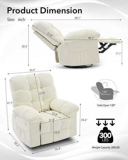 Garvee Rocking Recliner Chair, 360° Swivel Rocker Chair for Living Room, Upholstered Fabric Glider Nursery Chair with Side Pockets for Small Spaces, q235 Steel Frame Lazy Boy Recliner Single Sofa