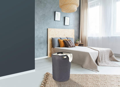 Wenko 20 Gal. Grey Laundry Bin, Round Hamper with Handles, Collecting Laundry Basket, Honeycomb Motif