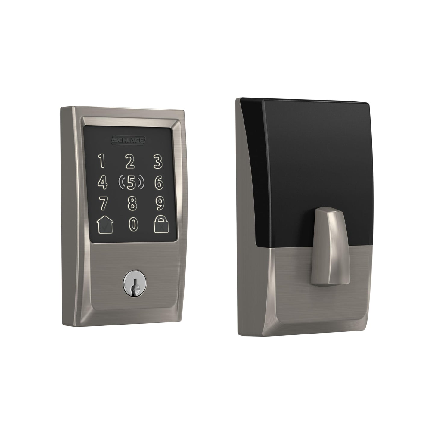 Schlage BE499WB CAM 619 Encode Plus WiFi Deadbolt Smart Lock, Keyless Entry Touchscreen Door Lock with Camelot Trim, Satin Nickel