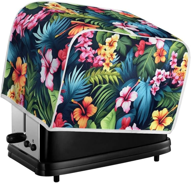 Tropical Floral Hibiscus 2 Slice Toaster Cover, Plus Size Dust Cover for Microwave Oven, Hawaii Island Style Flowers
