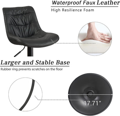 Kidol & Shellder Adjustable Bar Stools Set of 2, Faux Leather Counter Height BarStools with Back, Modern Mid Century Upholstered Bar stools for Kitchen Island Black