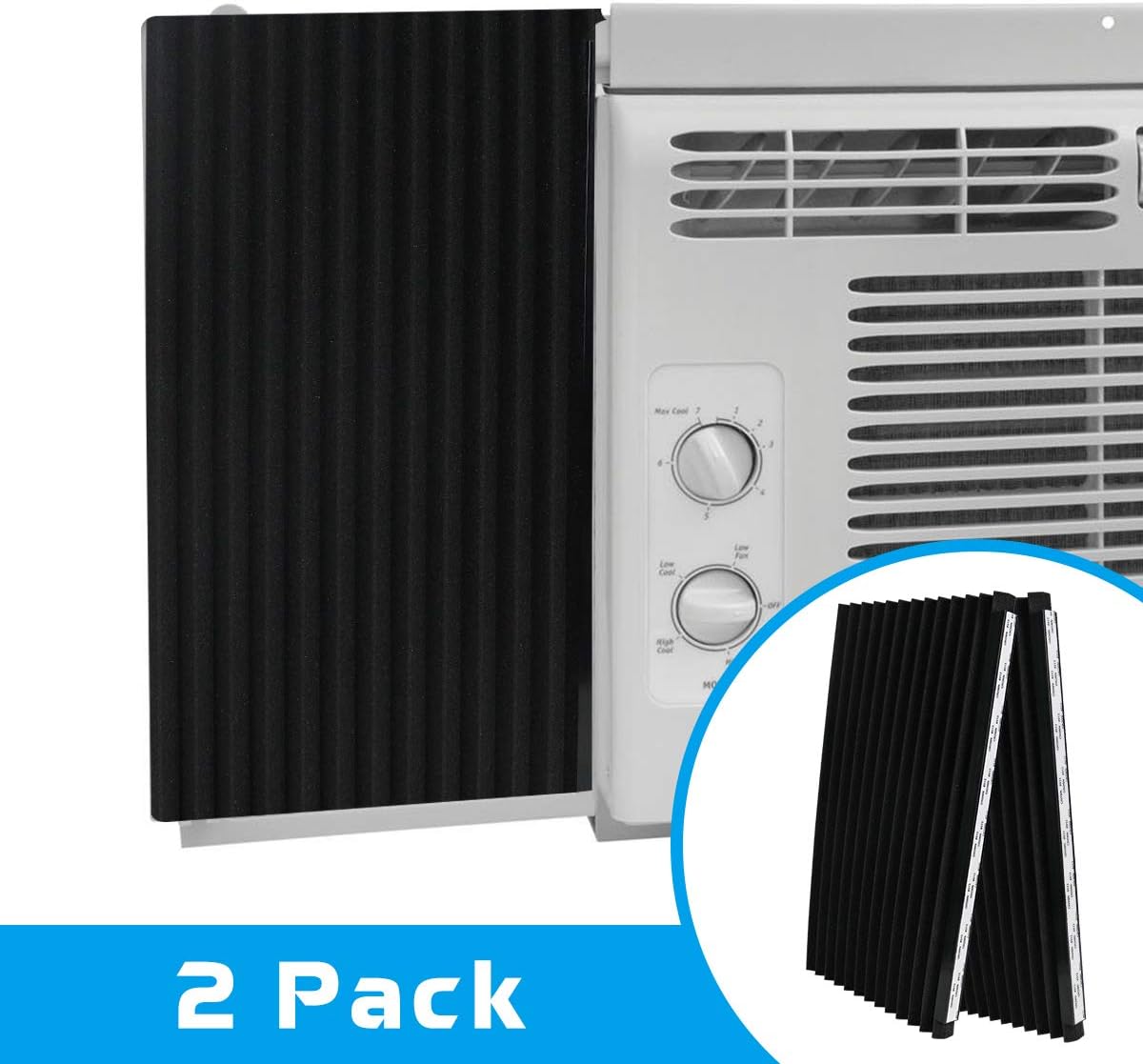 Air Jade Window Air Conditioner Side Panels, 17" x 9" x 7/8" Insulated Foam Panels, Pack of 2, Black.
