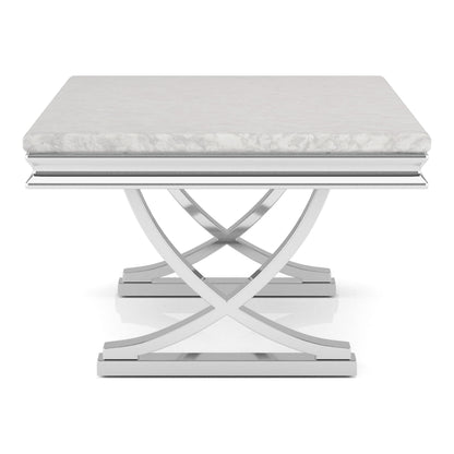 Furniture of America Obera 18mm Faux Marble Top Coffee Table with X-Shaped Base, Metal Construction, Home Décor for Living Room, Lounge Area, Office, Chrome