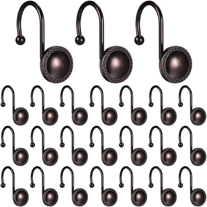 Rustproof Antique Decorative Shower Curtain Hooks, 12pcs Oil Rubbed Bronze Ring Holders for Bathroom Shower Rods