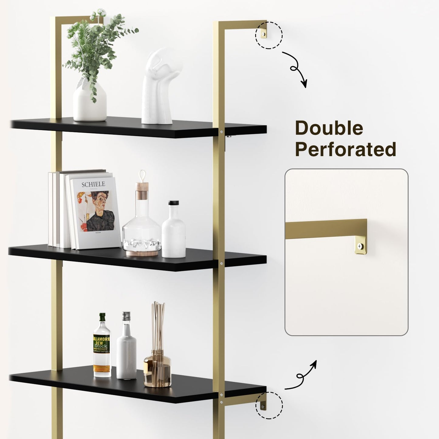 Set of 2 Ladder Bookshelf with Cabinet, 71" Tall Bookcase with Shelves & Storage, Fluted Ladder Shelf with Metal Frame, 6-Tier Display Rack for Living/Bedroom, Home & Office, Black & Gold