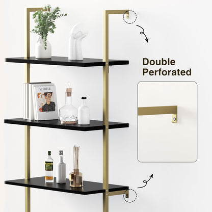 Set of 2 Ladder Bookshelf with Cabinet, 71" Tall Bookcase with Shelves & Storage, Fluted Ladder Shelf with Metal Frame, 6-Tier Display Rack for Living/Bedroom, Home & Office, Black & Gold
