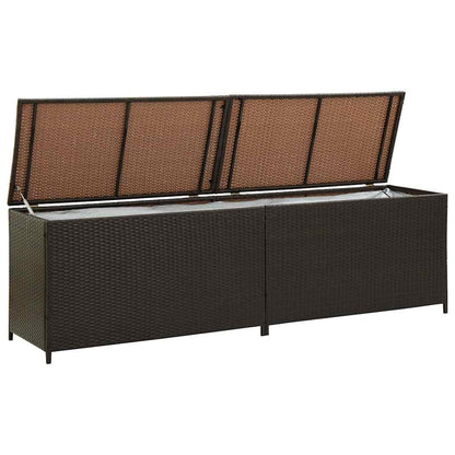 Kalmrek Patio Storage Box Poly Rattan Brown 78.7"x19.6"x23.6" Weatherproof Outdoor Deck Garden Yard Storage Chest with Lockable Lid and Gas Lift Mechanism for Cushions Pillows Tools