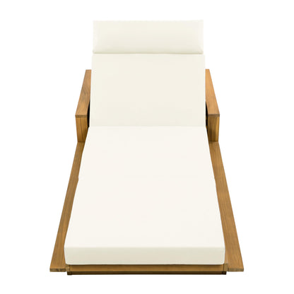 Merax Acacia Wood Patio Chaise Lounge Set of 2, Outdoor Reclining Chairs with 4-Position Adjustable Backrest, 2-Piece Sunbathing Recliner & 4" Thick Four-fold Cushion for Poolside, Garden, Beige