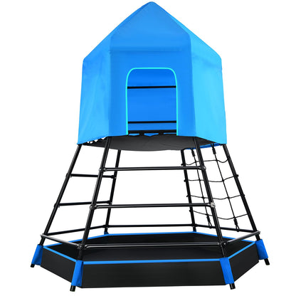 Hapfan Jungle Gym with Platform and Tent, Climbing Toys with Monkey Bars for Kids, Metal Outdoor Play Equipment
