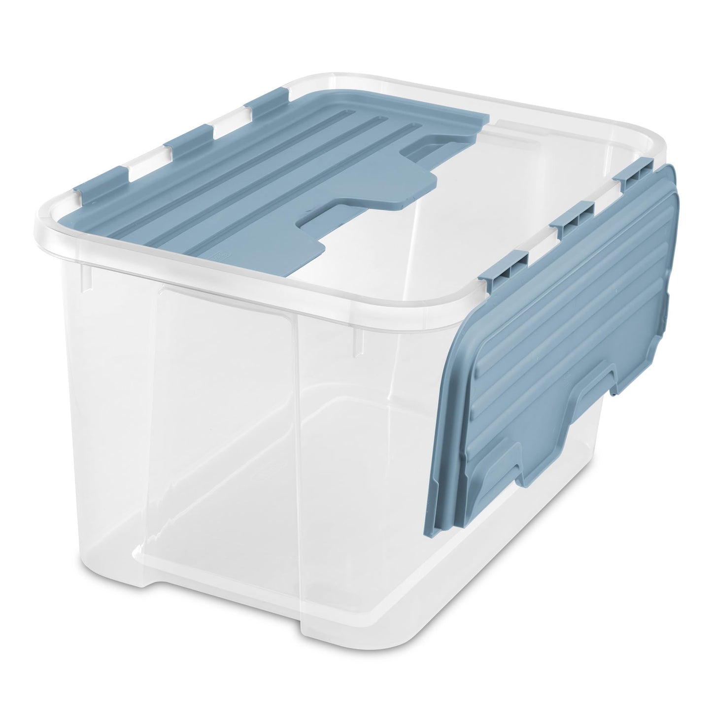 Sterilite 24 Pack Hinged Lid Storage Box, 60 Qt Plastic Container, Washed Blue - Home Organizer Tote for Storing Shoes, Crafts, Clothing, or Decor