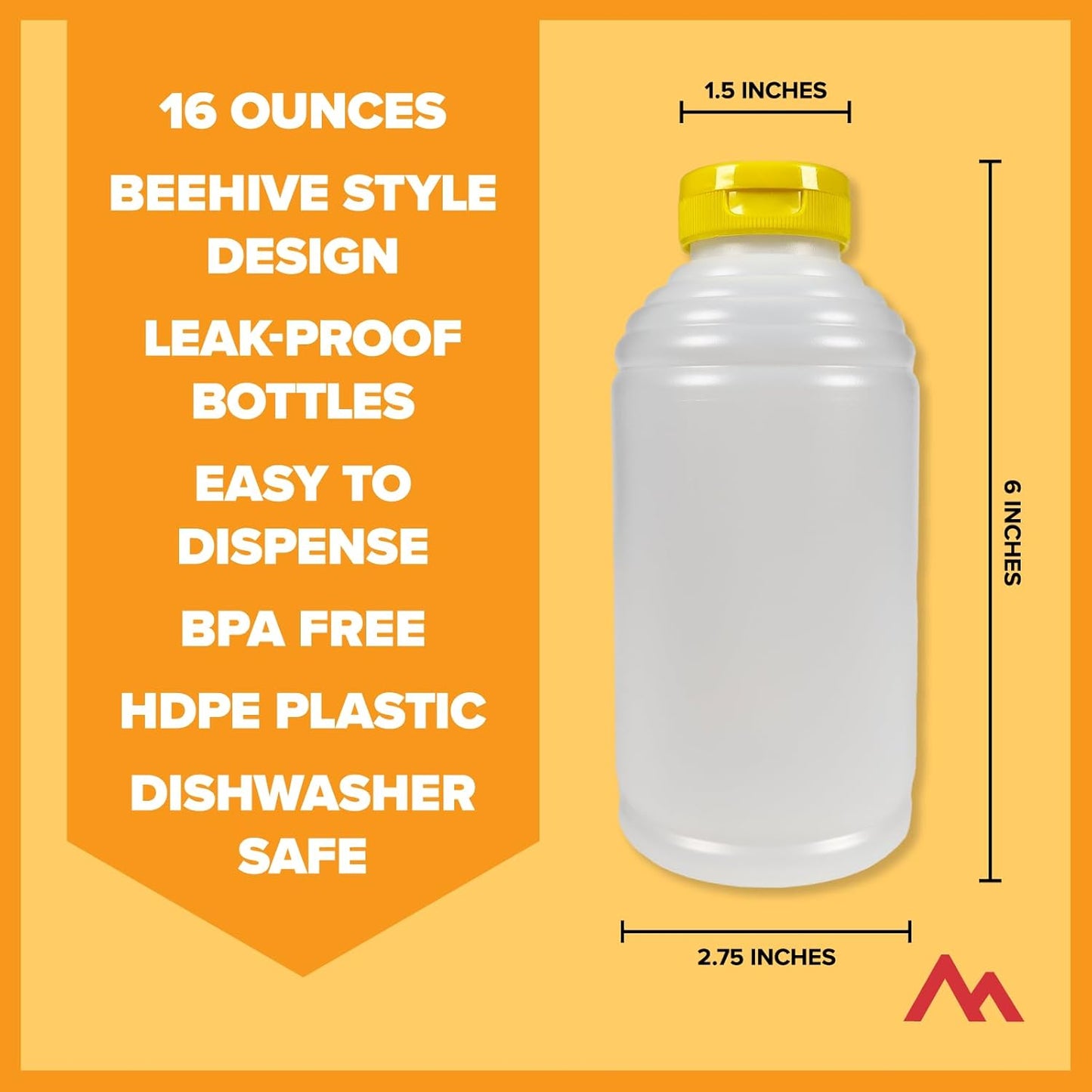 16oz pack 20 Pinnacle Mercantile Refillable HDPE Plastic Honey Bottles - Easy Squeeze, leak-proof, BPA-Free, and Made