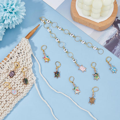 Hobbspring DIY Knitting Tool Sets Including 20pcs Turtle Locking Stitch Markers 2pcs Number Acrylic Knitting Row Counter Chains with Claw Clasps for Knitting Weaving Sewing Accessories