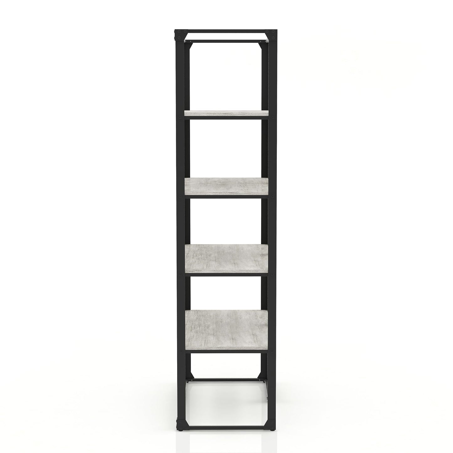 24/7 Shop at Home Adair Industrial Metal Open Back Bookcase with 4 Shelves for Living Room, Home Office, Bedroom, Black and Light Gray