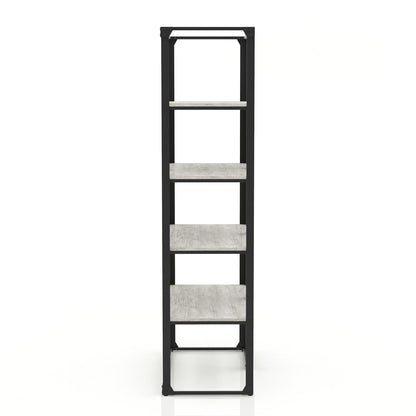 24/7 Shop at Home Adair Industrial Metal Open Back Bookcase with 4 Shelves for Living Room, Home Office, Bedroom, Black and Light Gray