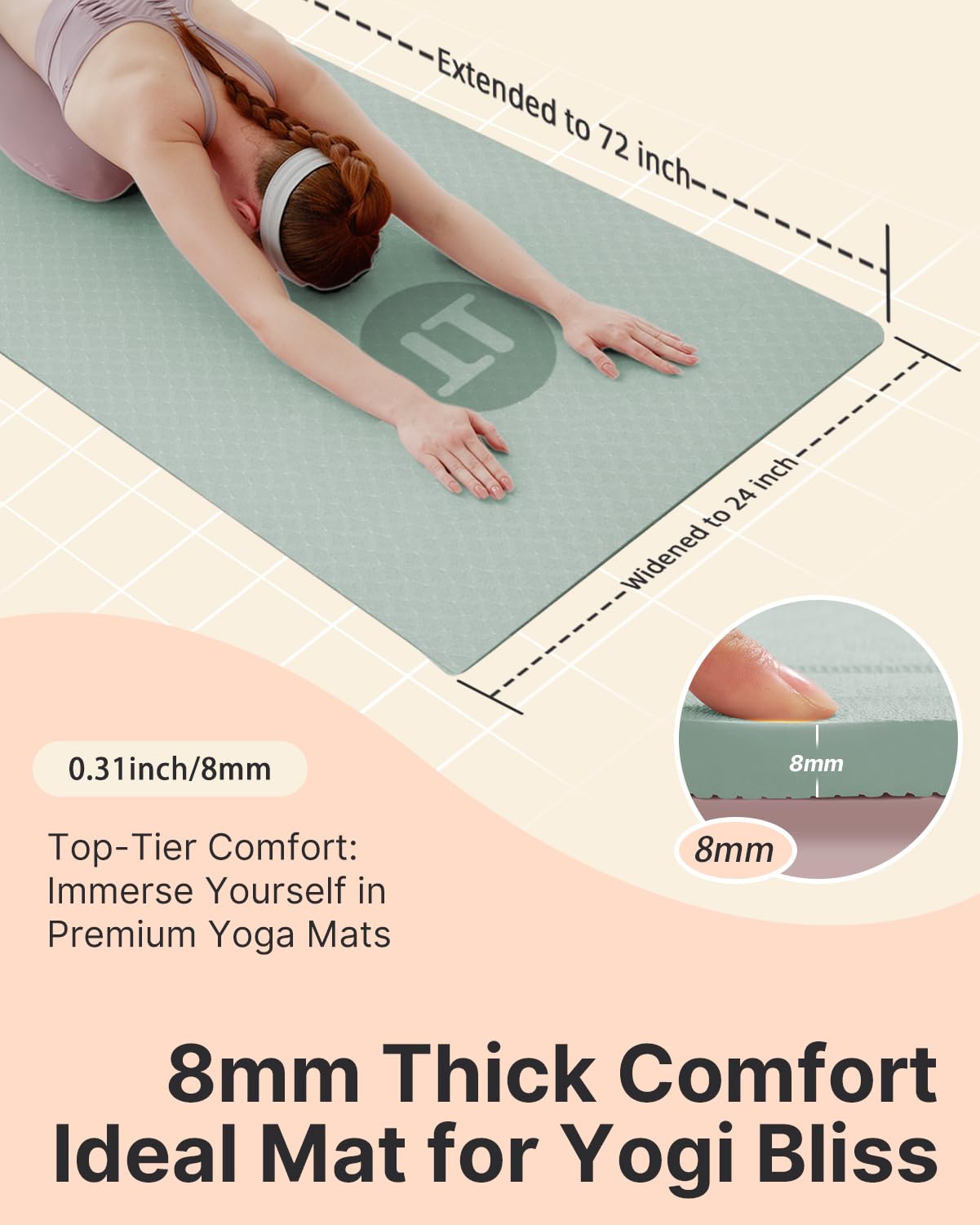 YOTTOY Yoga Mat, 72"x 32"x1/3" Extra Wide Non-Slip Exercise Fitness Yoga Mats,Eco-Friendly TPE Exercise Mats for Women Men Home Workout with Strap Bag