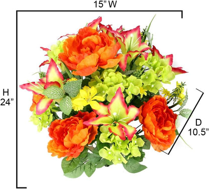 Admired By Nature Spring Bush Artificial Hydrangea Flowers - Yellow/Orange/Beauty/Kiwi