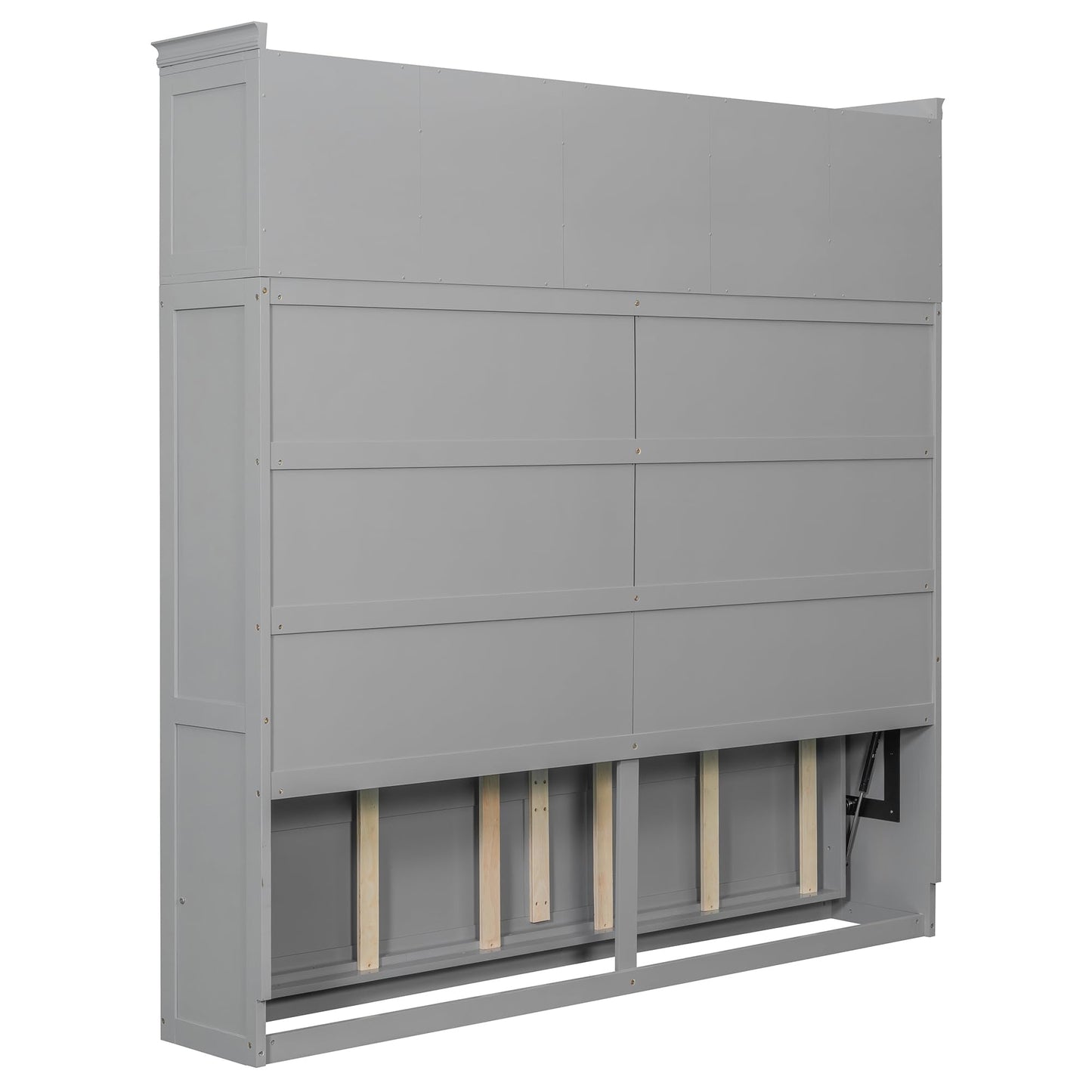 Murphy Bed Queen Size,Murphy Bed with Top Cabinets & Wine Rack,Space-Saving Hideaway Wall Foldable Bed w/Dual Piston Metal Folding Mechanism,Bedroom Folding Bedframe for Guest Room,Gray