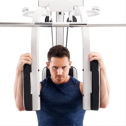 Marcy Pro Smith Cage Workout Machine Full Body Training Home Gym Equipment System with Leg Developer, Press Bar, PEC Deck, and Squat Rack, White