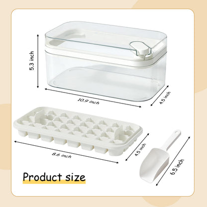 Ice Cube Tray with Lid and Bin, 2 Pack for Freezer, 64 Pcs Ice Cube Mold (White)