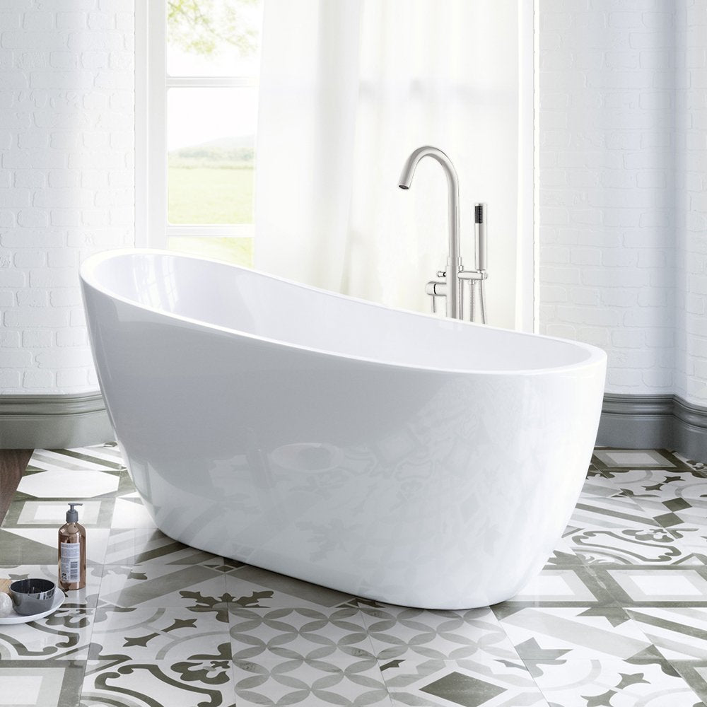 WOODBRIDGE B-0006 54" Modern Acrylic Freestanding Bathtub, with Brushed Nickel Drain and Overflow, B0006/Bat-1507, 54" Bathtub I